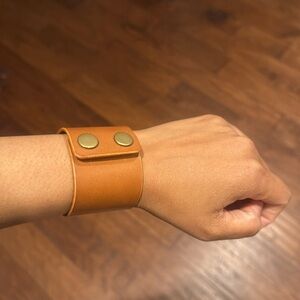 Vegan Tan Handmade Leather Bracelet with Gold Hardware